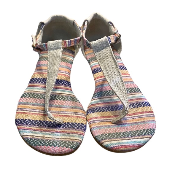 TOMS PLAYA T-STRAP BURLAP TAPESTRY SANDAL SIZE 8 FLAT T STRAP SANDALS - Picture 2 of 15